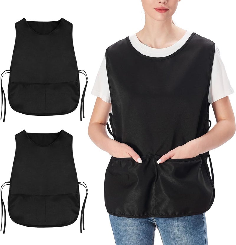 Jubatus 2 Pack Cobbler Aprons with 2 Pockets for Women Men Fast Drying Polyester Fabric, Black - Image 1